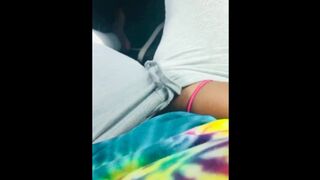 Horny Teeny Plays with Snatch in Car in the Public