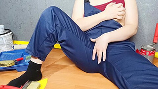 Wall Painter Masturbation At Work With Brush P1