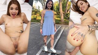 Tattooed Skater Skank Vanessa Vega in Skateboarding and Squirting in Public