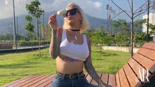 SLOPPY AGATA IN a PUBLIC PARK IN MEDELLIN - Wet T-Shirt Show at the end