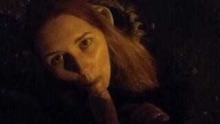 Schoolgirl Blowed on the Street near the House and got Spunk in Mouth