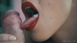 Girl with Red Lipstick Pumps Cock in her Mouth
