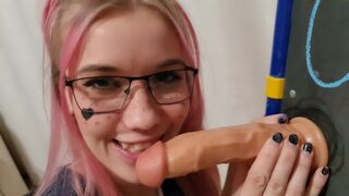 Cosplay Schoolgirl Swallowing Rubber Prick and Drooling