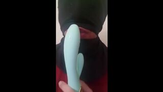 Masked Hispanic Sloppy Deep Throating a Dildo