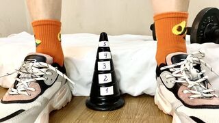 Challenge, how Deep can I Sit on a Cone - little Nika