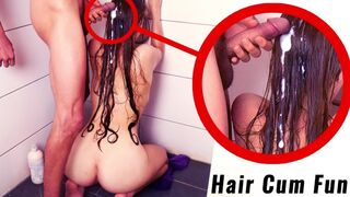 HAIRJOB Bitch with very Long Hair - FACIAL ON HAIR in Shower | Ava Lips اسپرم روی موهای خیلی بلند
