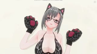 3D ANIME Neko Lady has a Pretty Cums and does AHEGAO