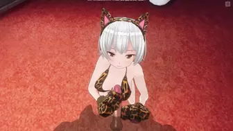 3D ASIAN CARTOON Neko Lady Strokes your Cock with her Paws