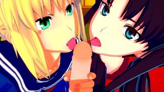 Fate/Stay Night: Fucking Rin and Saber at the same Time (3D Cartoon Uncensored)