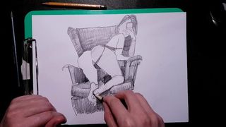 Drawing a charming slut who shows her snatch