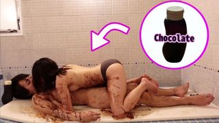 Chocolate slick sex in the bathroom on valentine's day - Thai fresh lovers's real cums