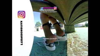 [VR180 3D] Superstars adidas shows you her sweaty insoles and stinky feet and blow her shoes