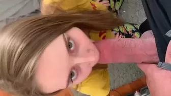 Blonde youngster sucks enormous load after she licks my giant prick