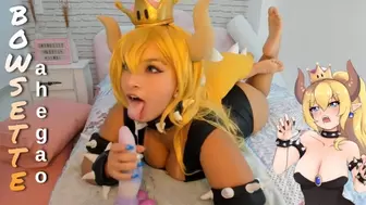 Sexy Bowsette cosplay lady playing hard with her sex machine ahegao and bad dragon oral sex