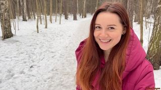 Stunning strawberry blonde youngster sucks a stranger in the woods and sucks his spunk