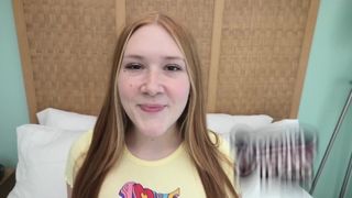 Redheaded youngster with freckles and red pubic hair blows prick