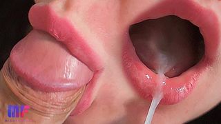 Close up amatuer oral sex, dripping jizz