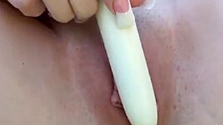 Brunette solo teeny babe dildos her cunt