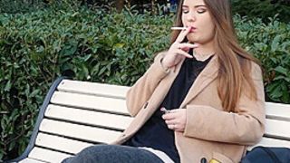 Russian Chick Spends Her Lunch Break Smoking three Cigs In A Row