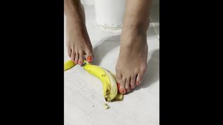 Fine tiny feet stroke, peel and crush a banana - MandySnow free clip