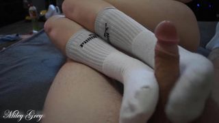 Cute Footjob In Long Socks - Miley Grey