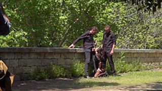 Throating teenie in stockings n heels spanked in public ***