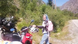 Blue Hair Biker Girl Wanted some Hard Outdoor Standing Doggystyle Sex