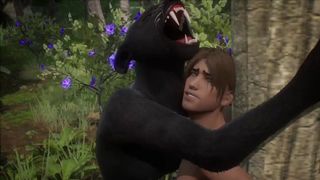 Realistic furry suit oral sex and fucking (dark panther version)