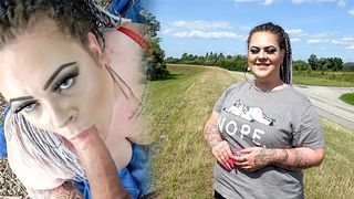 CHUBBY SLUT FROM HAMBURG GERMANY GETS BANGED ON THE DIKE OUTDOOR CUMS ON IN MOUTH