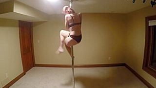 Teeny Red-Head Practicing Her Pole Dance Moves To Slow Edm