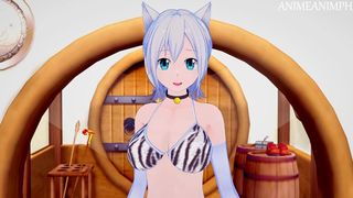 Natsu Mounts Lisana Strauss in her Cat Lady Costume Until Cream Pie - Fairy Tail Asian Cartoon Cartoon 3d