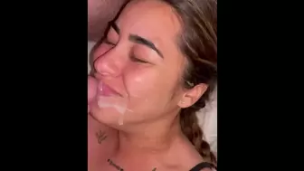 Hispanic getting jizz all over her face