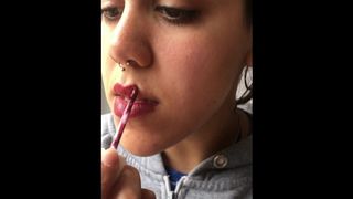 Charming Argentinian teeny puts on makeup while smoking.