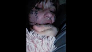 Goth teeny lady gets her vagina destroyed in selfie online camera and then I jizz on her mouth