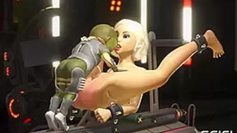 Charming sex with alien. A alluring blonde has crazy fuck with a green alien in a spaceship