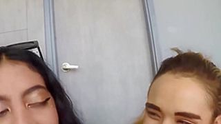 Sweet Thin Party Ladies Deep Throating a Bouncer's Giant Dick Before Spunk Swapping Threesome