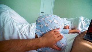 step sister wakes up and helps step brother sperm while he watches porn - cream pie