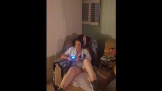Gamer Chick Playing Tape Games In Bra and Panties