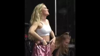 No Bra Hot Teen Bouncing her Small Boobs with Hard Nipples in Public