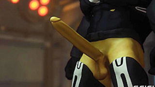 Alien sex in a starship. Female green alien gets poked by a giant monster