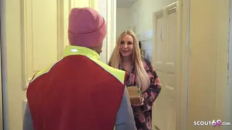 German Youngster Lovers talk postman to Fuck his Gf while he watch
