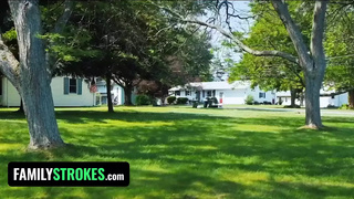 FamilyStrokes - Busty Stepmom Eats Stepdaughter's Fresh Snatch While She Gaggs On Stepdad's Dong