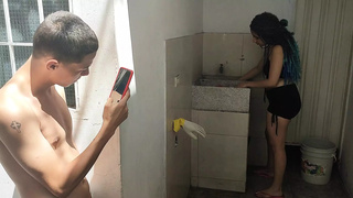 I watch a Hispanic bitch doing laundry and when she realizes I fuck her very hard for a skank