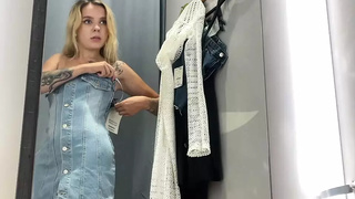 A BLONDE IN THE DRESSING ROOM FILMING HERSELF WHILE NO 1 IS WATCHING