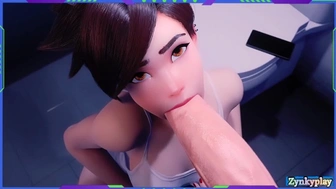 Overwatch Dva date in public bathroom and her friend tracer lick humongous schlong and spunk in her cunt
