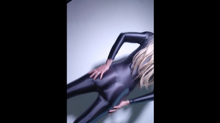 ???? WEARING GLOSSY SHINY CATSUIT BODYSUIT OPEN CROTCH MY ROOMIE CAN´T AVOID TO TOUCH AND FUCK ME