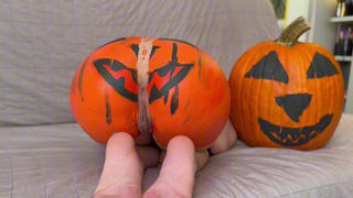 Happy Halloween Pumpkin Behind Painting