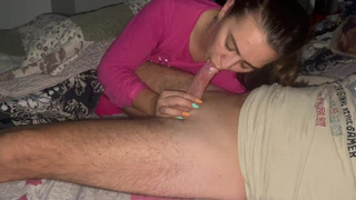 Morning oral sex and jizz in mouth. Deepthroat