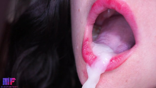 Swallowing dong closeup Sperm in my mouth