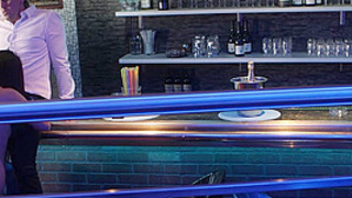 Naked sweetie kneels in front of the clothed lover